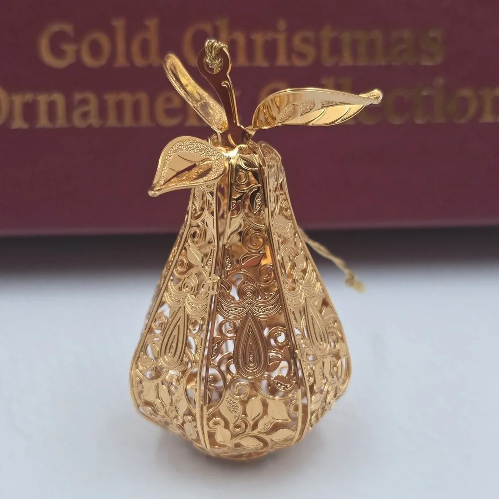 2004 Danbury Mint 23KT Gold Plated Christmas Ornament Collection Set12 Box 3D